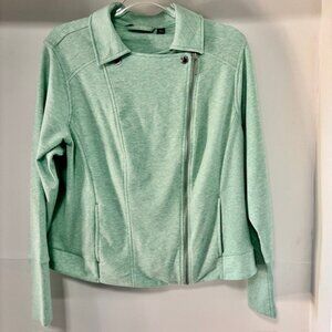 H For Halston Green Wash Knit Long Sleeve Moto Zip Jacket 18W Athleisure Chic